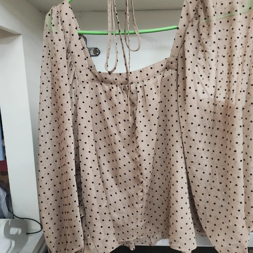 Versona Black Polka Dot Ruffle Blouse - Cream - Picture 3 of 4